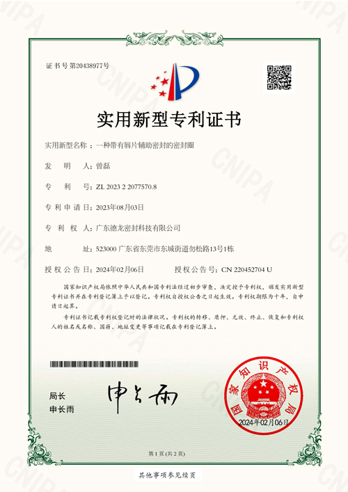 带有唇片辅助密封的密封圈专利